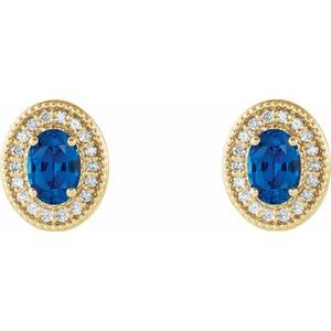 14K Yellow Gold 6x4 mm Lab-Grown Blue Sapphire & 1/5 CTW Natural Diamond Halo-Style Earrings – image 2