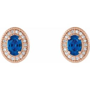 14K Rose Gold 6x4 mm Lab-Grown Blue Sapphire & 1/5 CTW Natural Diamond Halo-Style Earrings – image 2