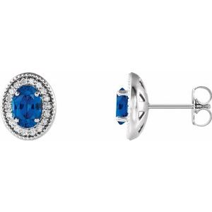 Platinum 6x4 mm Natural Blue Sapphire & 1/5 CTW Natural Diamond Halo-Style Earrings