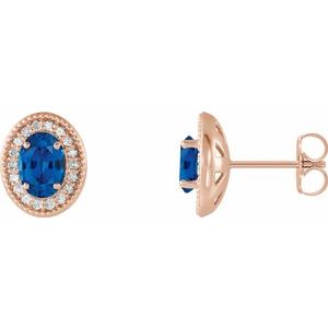 14K Rose Gold 6x4 mm Natural Blue Sapphire & 1/5 CTW Natural Diamond Halo-Style Earrings