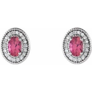 14K White Gold 6x4 mm Natural Pink Tourmaline & 1/5 CTW Natural Diamond Halo-Style Earrings – image 2