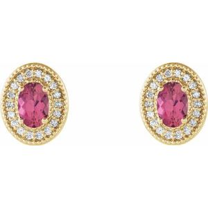 14K Yellow Gold 6x4 mm Natural Pink Tourmaline & 1/5 CTW Natural Diamond Halo-Style Earrings – image 2