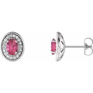 14K White Gold 6x4 mm Natural Pink Tourmaline & 1/5 CTW Natural Diamond Halo-Style Earrings
