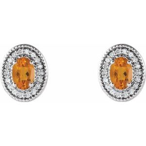 Sterling Silver 6x4 mm Natural Citrine & 1/5 CTW Natural Diamond Halo-Style Earrings – image 2