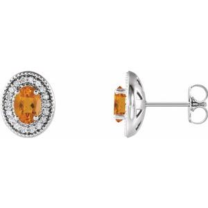 Sterling Silver 6x4 mm Natural Citrine & 1/5 CTW Natural Diamond Halo-Style Earrings