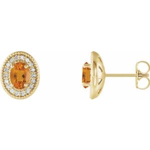 14K Yellow Gold 6x4 mm Natural Citrine & 1/5 CTW Natural Diamond Halo-Style Earrings