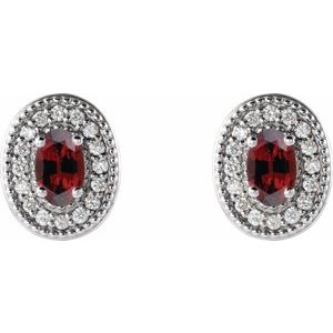 Sterling Silver 5x3 mm Natural Mozambique Garnet & 1/8 CTW Natural Diamond Halo-Style Earrings – image 2