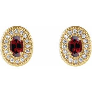 14K Yellow Gold 5x3 mm Natural Mozambique Garnet & 1/8 CTW Natural Diamond Halo-Style Earrings – image 2