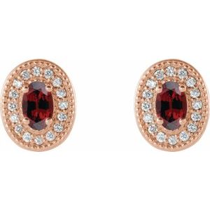 14K Rose Gold 5x3 mm Natural Mozambique Garnet & 1/8 CTW Natural Diamond Halo-Style Earrings – image 2