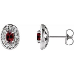Platinum 5x3 mm Natural Mozambique Garnet & 1/8 CTW Natural Diamond Halo-Style Earrings