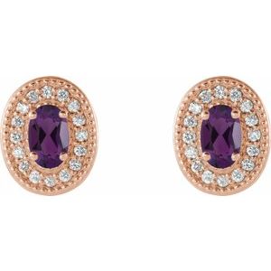 14K Rose Gold Natural Amethyst & 1/8 CTW Natural Diamond Halo-Style Earrings