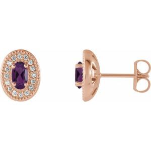 14K Rose Gold Natural Amethyst & 1/8 CTW Natural Diamond Halo-Style Earrings
