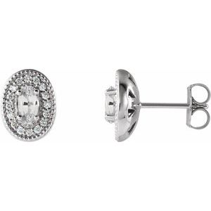 Sterling Silver 5x3 mm Natural White Sapphire & 1/8 CTW Natural Diamond Halo-Style Earrings