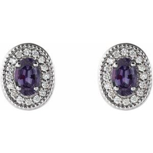 14K White Gold 5x3 mm Lab-Grown Alexandrite & 1/8 CTW Natural Diamond Halo-Style Earrings – image 2