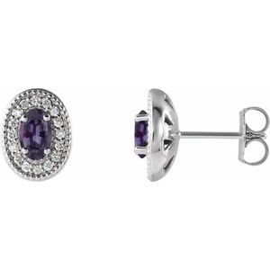 Sterling Silver 5x3 mm Lab-Grown Alexandrite & 1/8 CTW Natural Diamond Halo-Style Earrings
