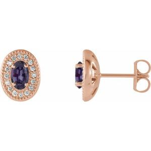 14K Rose Gold 5x3 mm Lab-Grown Alexandrite & 1/8 CTW Natural Diamond Halo-Style Earrings