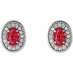 Sterling Silver 5x3 mm Natural Ruby & 1/8 CTW Natural Diamond Halo-Style Earrings – image 2