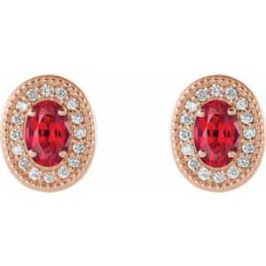 14K Rose Gold 5x3 mm Natural Ruby & 1/8 CTW Natural Diamond Halo-Style Earrings – image 2