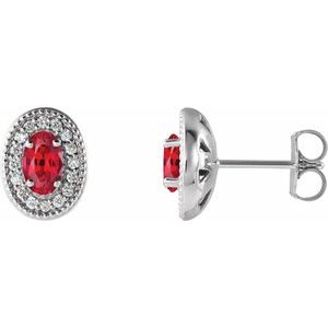 Platinum 5x3 mm Natural Ruby & 1/8 CTW Natural Diamond Halo-Style Earrings