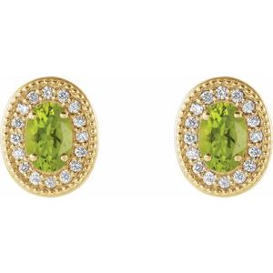 14K Yellow Gold 5x3 mm Natural Peridot & 1/8 CTW Natural Diamond Halo-Style Earrings – image 2