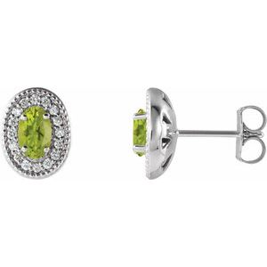 Platinum 5x3 mm Natural Peridot & 1/8 CTW Natural Diamond Halo-Style Earrings