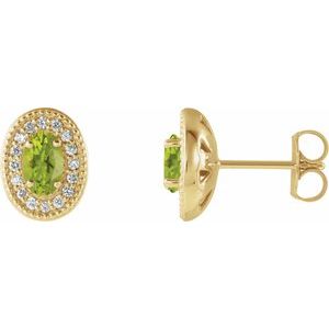 14K Yellow Gold 5x3 mm Natural Peridot & 1/8 CTW Natural Diamond Halo-Style Earrings