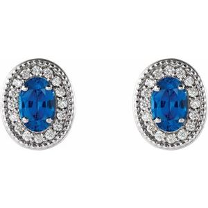 Sterling Silver 5x3 mm Lab-Grown Blue Sapphire & 1/8 CTW Natural Diamond Halo-Style Earrings – image 2