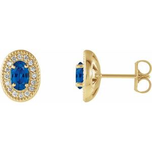 14K Yellow Gold 5x3 mm Natural Blue Sapphire & 1/8 CTW Natural Diamond Halo-Style Earrings