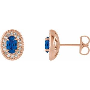 14K Rose Gold 5x3 mm Natural Blue Sapphire & 1/8 CTW Natural Diamond Halo-Style Earrings