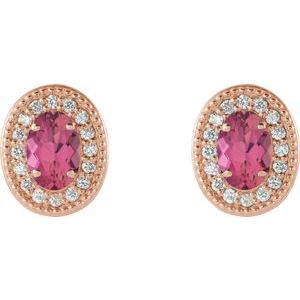 14K Rose Gold 5x3 mm Natural Pink Tourmaline & 1/8 CTW Natural Diamond Halo-Style Earrings – image 2