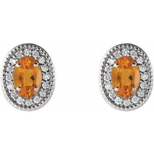 Platinum 7x5 mm Natural Citrine 1/6 CTW Natural Diamond Halo-Style Earrings – image 2
