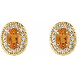 14K Yellow Gold 7x5 mm Natural Citrine 1/6 CTW Natural Diamond Halo-Style Earrings – image 2
