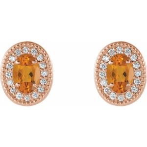 14K Rose Gold 7x5 mm Natural Citrine 1/6 CTW Natural Diamond Halo-Style Earrings – image 2