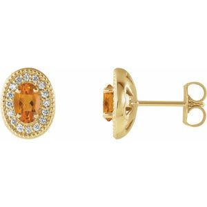 14K Yellow Gold 7x5 mm Natural Citrine 1/6 CTW Natural Diamond Halo-Style Earrings