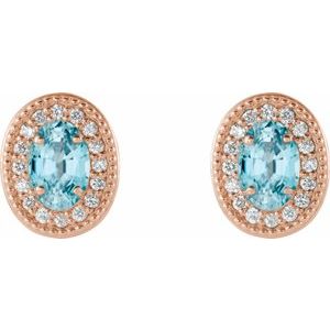 14K Rose Gold 5x3 mm Natural Blue Zircon & 1/8 CTW Natural Diamond Halo-Style Earrings – image 2