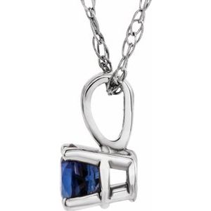 14K White Gold 3 mm Natural Blue Sapphire Youth Solitaire 14" Necklace