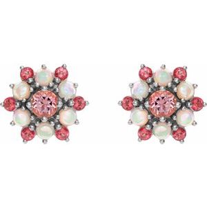 14K White Gold Natural Pink Tourmaline & Natural Ethiopian Opal Cabochon Earrings – image 2