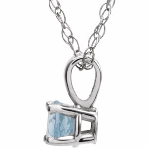 14K White Gold 3 mm Natural Aquamarine Youth Solitaire 14" Necklace