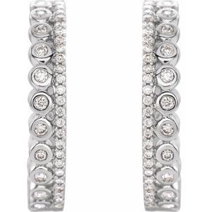 14K White Gold 1/3 CTW Natural Diamond Geometric 19.1 mm Hoop Earrings