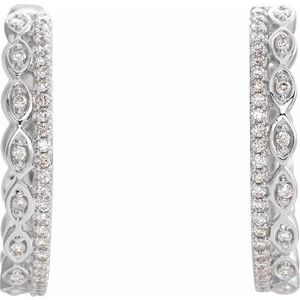 14K White Gold 1/4 CTW Natural Diamond Geometric 19.4 mm Hoop Earrings