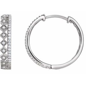 14K White Gold 1/4 CTW Natural Diamond Geometric 18.75 mm Hoop Earrings