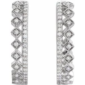 14K White Gold 1/4 CTW Natural Diamond Geometric 18.75 mm Hoop Earrings – image 2