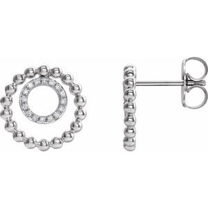 14K White Gold  1/10 CTW Natural Diamond Beaded Circle Earrings
