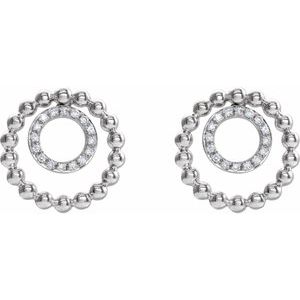 14K White Gold  1/10 CTW Natural Diamond Beaded Circle Earrings