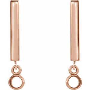 14K Rose Gold 2.5 mm Round Bezel-Set Bar Earring Mounting – image 2