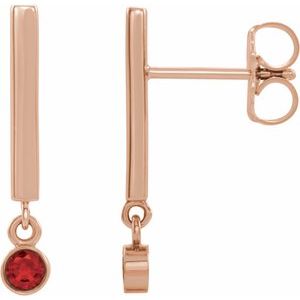 14K Rose Gold Natural Ruby Bar Earrings