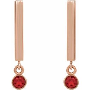 14K Rose Gold Natural Ruby Bar Earrings