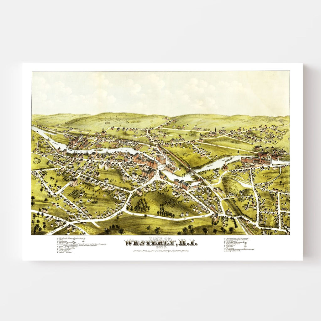 Vintage Map of Westerly, Rhode Island 1877