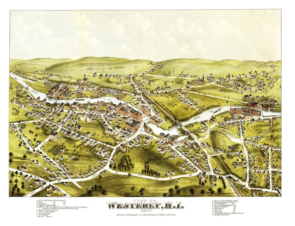 Vintage Map of Westerly, Rhode Island 1877