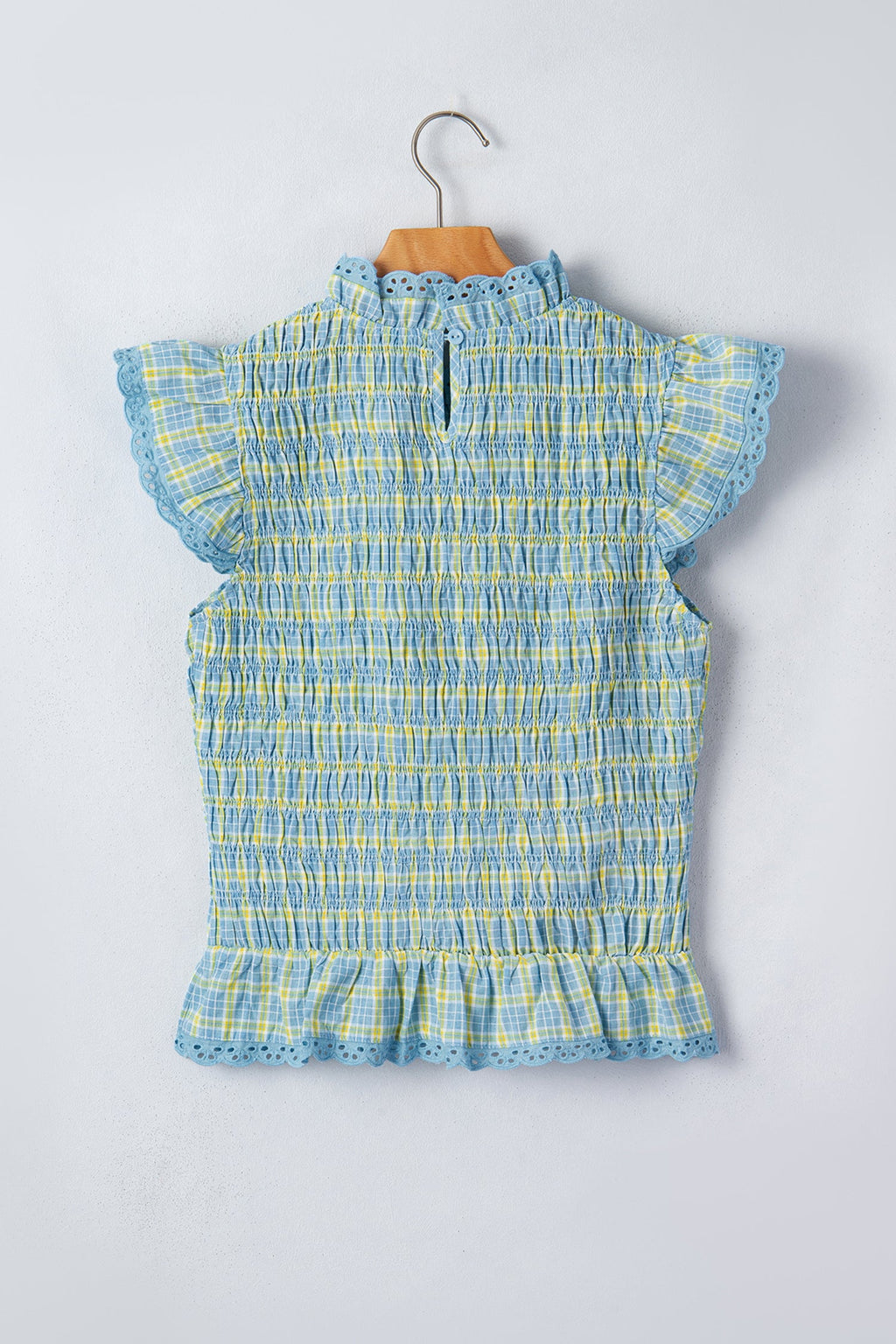 Plaid Smocked Lace Trim Tank Top